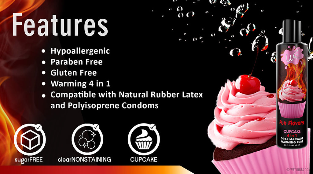 Wet Fun Flavored Cupcake 4 in 1  Edible Lubricant - Features